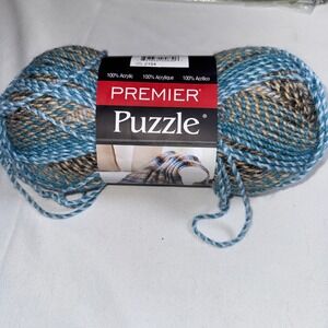 Premier Puzzle Yarn‎ Jigsaw 1050-02 Bulky 5 Acrylic 328 Yds Blue Tan Grey Skein